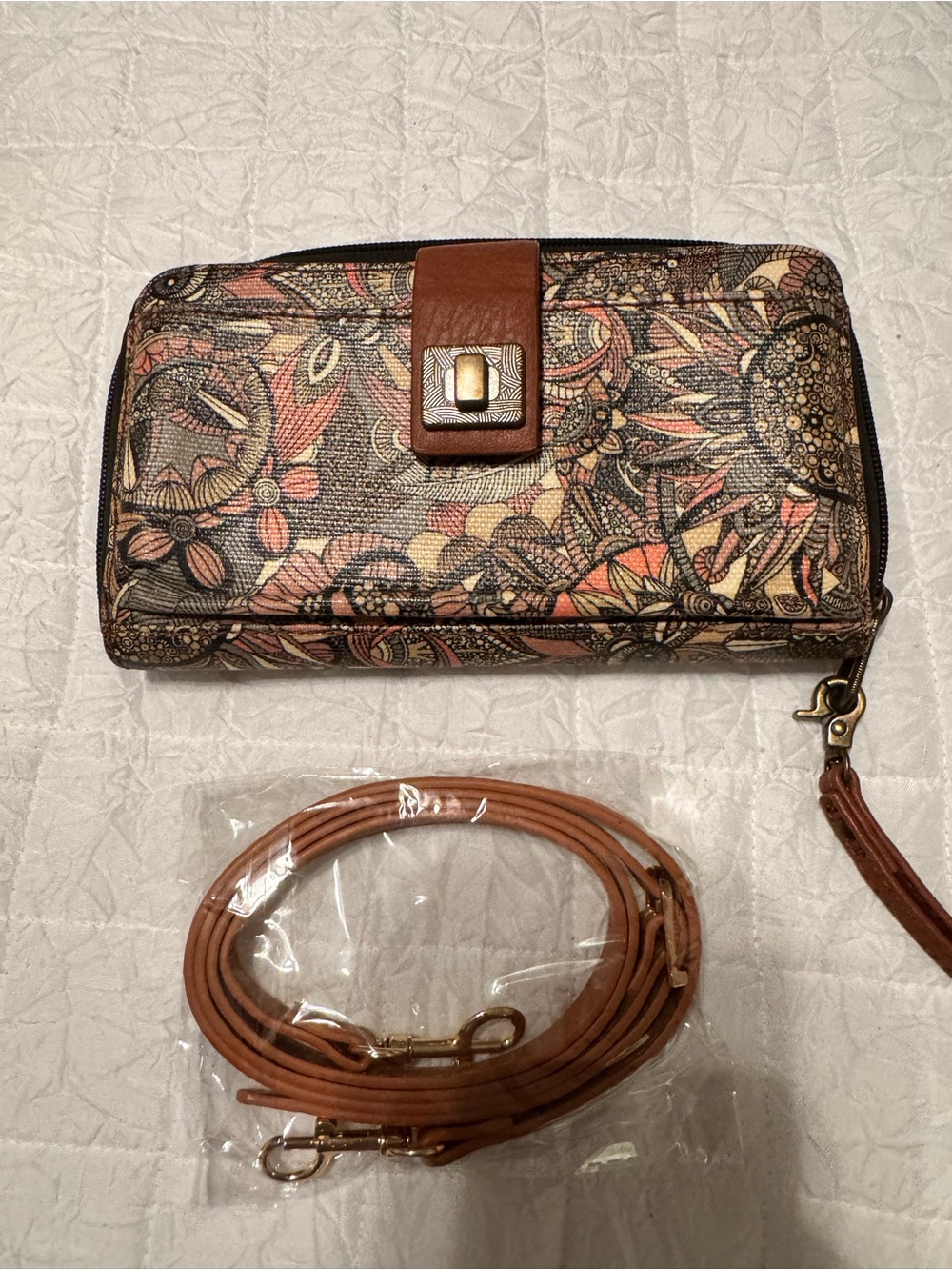 Sakroots Multicolor Floral Crossbody Wallet with Brown Trim - Picture 5 of 5